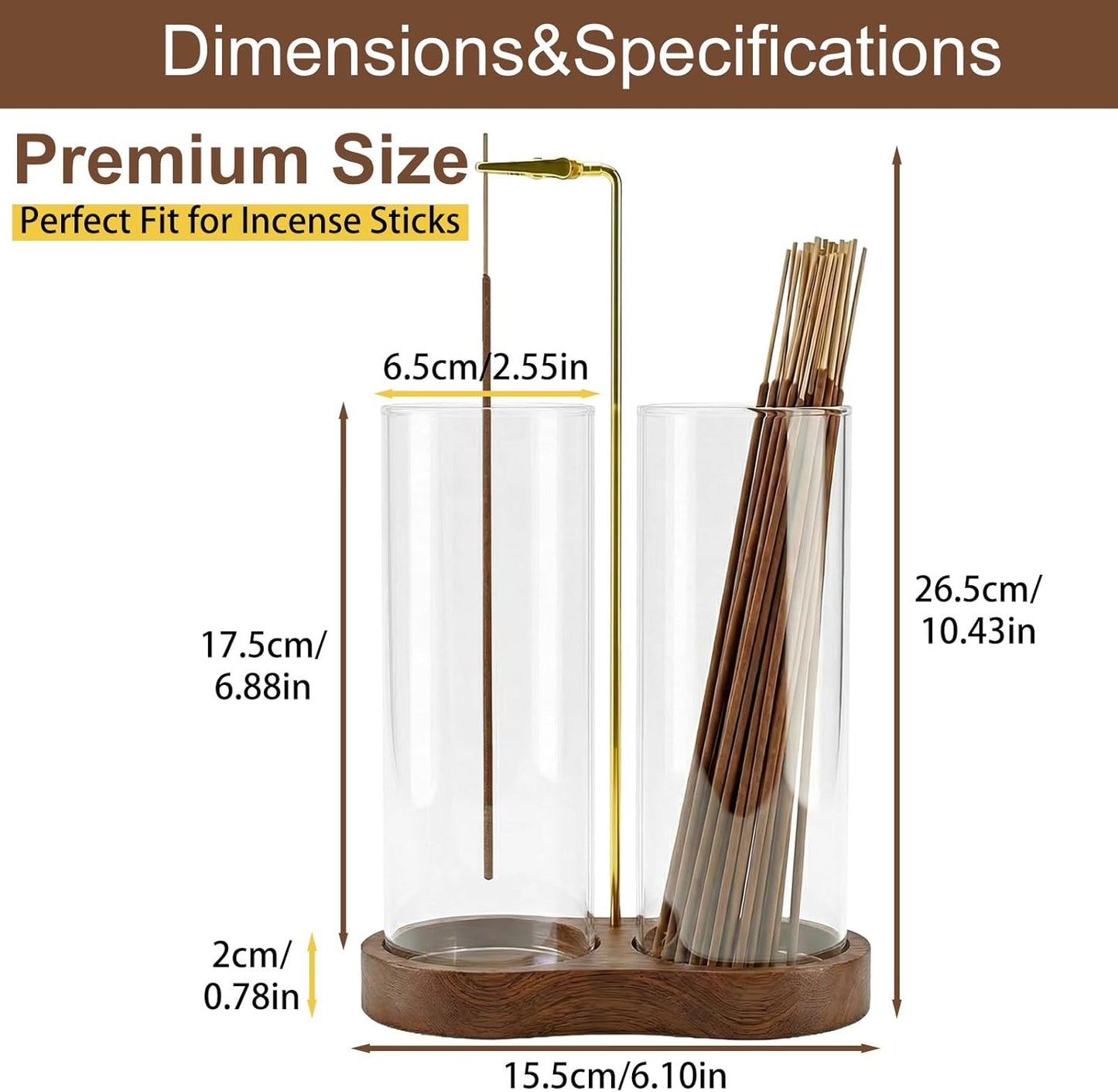 Incense Holder,Wooden Incense Holder for Sticks with 20 Incense Sticks, Anti-ash Incense Burner with Glass Ash Catcher for Meditation Yoga Spa Gift Home Decor