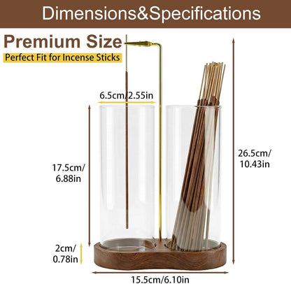 Incense Holder,Wooden Incense Holder for Sticks with 20 Incense Sticks, Anti-ash Incense Burner with Glass Ash Catcher for Meditation Yoga Spa Gift Home Decor