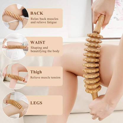 Xokocli Cellulite Massage Tool Wood Therapy Massage Tools Body Roller Cellulite Roller Fascia Blaster Lymphatic Drainage Massager for Legs Thighs Muscle Relief Recovery(White 12-Wheel)