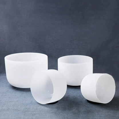 Hye-eun 432hz Crystal Singing Bowl Set 4pcs 6"B 8"G 10"E 12"C Frosted Quartz Sound Bowl with Free Carry Bag Mallets and Rubber for Sound Healing Bath Keep Balance Therapy Meditation Yoga