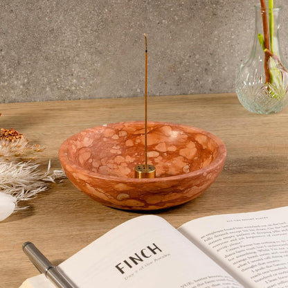 Koville Natural Marble Incense Holder, Incense Holder for Sticks with 9 Holes, Handmade Incense Burner Ash Catcher for Meditation Yoga SPA, Balsam Fir/Palo Santo/Sage/Cone (RoyalBeige)
