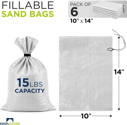 Heavy Duty Sand Bags Pack of 3, White Empty Sandbags with Built-In Ties, Woven Polypropylene UV Protection 1600 Hours, Fillable Sand Bags for Flood Control, Weight, 10x14 inches, 15 Pounds Volume