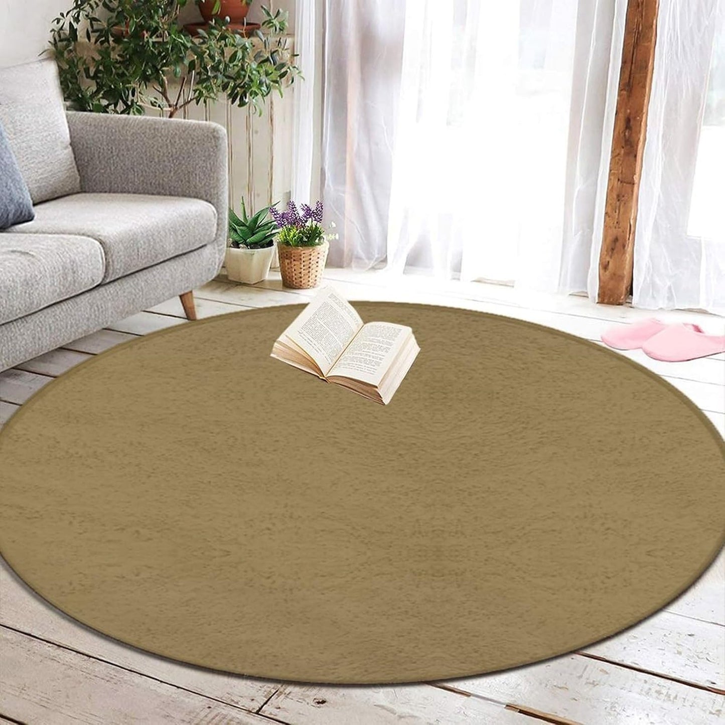 Machine Washable Modern Round Area Rug, Room Sofa Yoga Soft Round Carpet, Home Decor Non Slip Kitchen Office Circle Rug Grey, 24inch