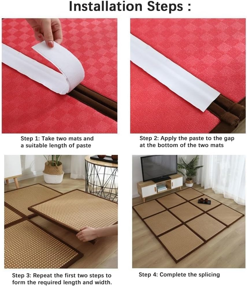 Japanese Tatami Mat, Rattan Tatami Mats, Bedroom Rattan Mat, Summer Floor Sleeping Mat Tatami Mattress, Indoor/Outdoor Rugs, Stitching Carpet Crawling Mats for Living Room Bedroom Playroom Yoga (Colo