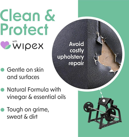 Wipex Yoga Mat Cleaner Wipes, EWG Verified, 400 Ct Plant-Based Lemongrass, Eucalyptus & Vinegar Wipes for Gym & Fitness Equipment & All Purpose Gym Cleaning - Safe for Peloton Bikes & Treadmills