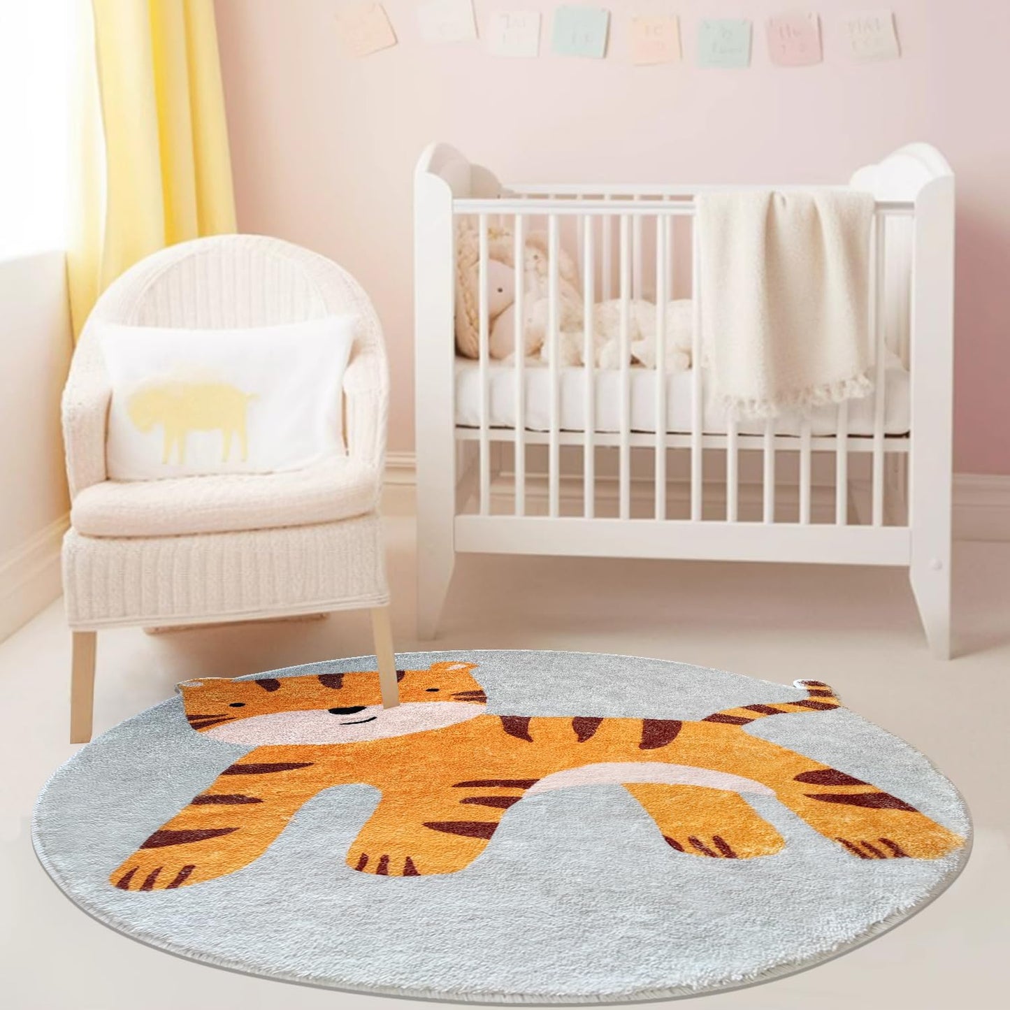 Poowe Cute Animals Kids Room Rug,39.4" Round Washable Area Rugs Rabbit Rug Nursery Rug for Baby Boys Girls Play Mat Floor Carpet Non Slip Soft Rugs for Living Room Bedroom Playroom Classroom