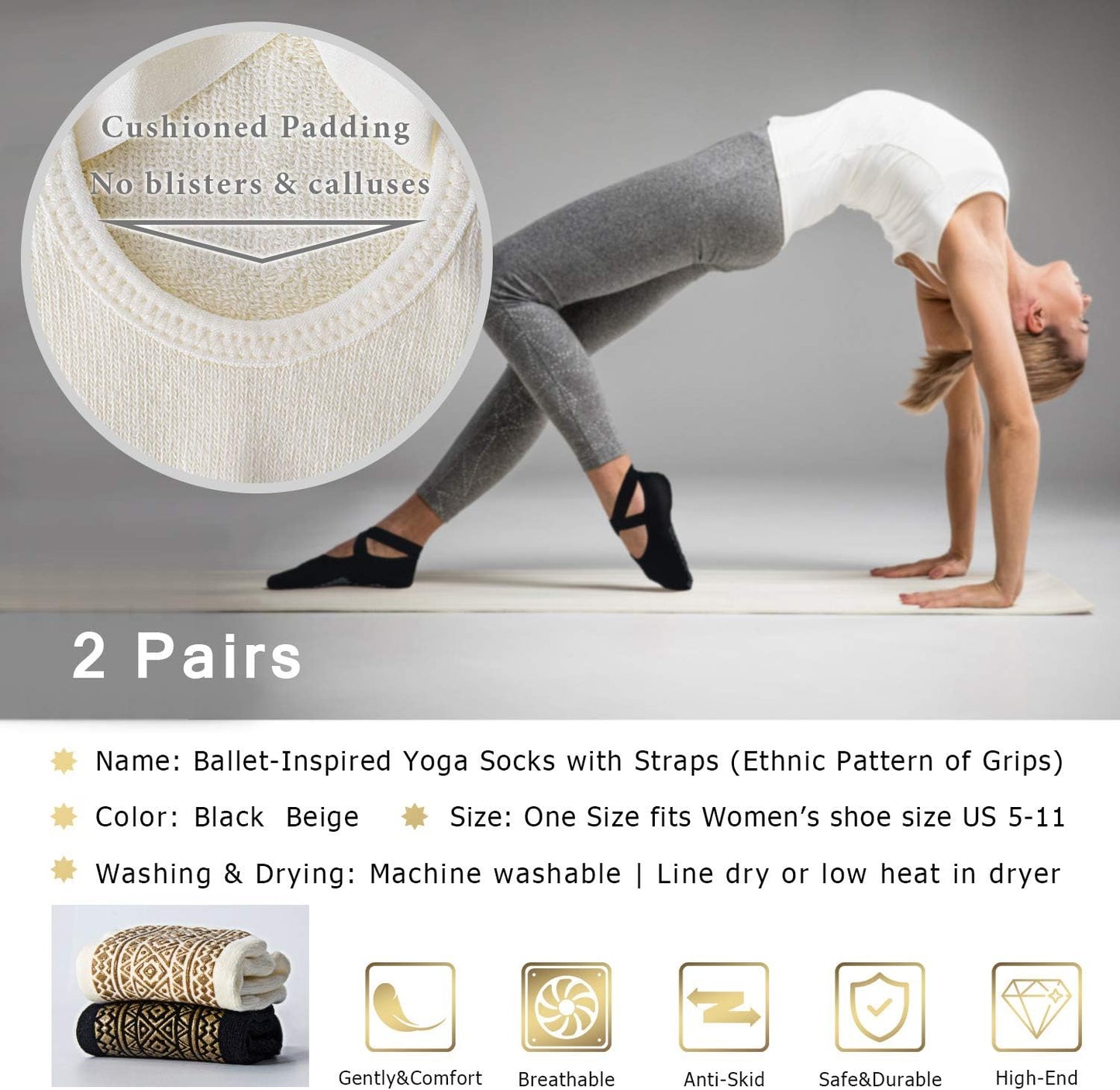 Ozaiic Pilates Socks for Women Non Slip Grip, Yoga Socks with Grippers for Barre, Hospital, Ballet, Dance, Barefoot Workout