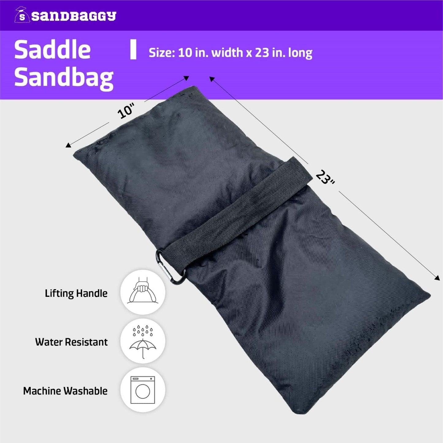 Sandbaggy Saddle Sandbags (Black) - Comes Pre Filled with 15 lbs. of Sand (25 lb. Weight Capacity) - Weights for Photography, Tents, Outdoor Equipment