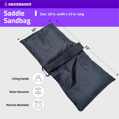Sandbaggy Saddle Sandbags (Black) - Comes Pre Filled with 15 lbs. of Sand (25 lb. Weight Capacity) - Weights for Photography, Tents, Outdoor Equipment