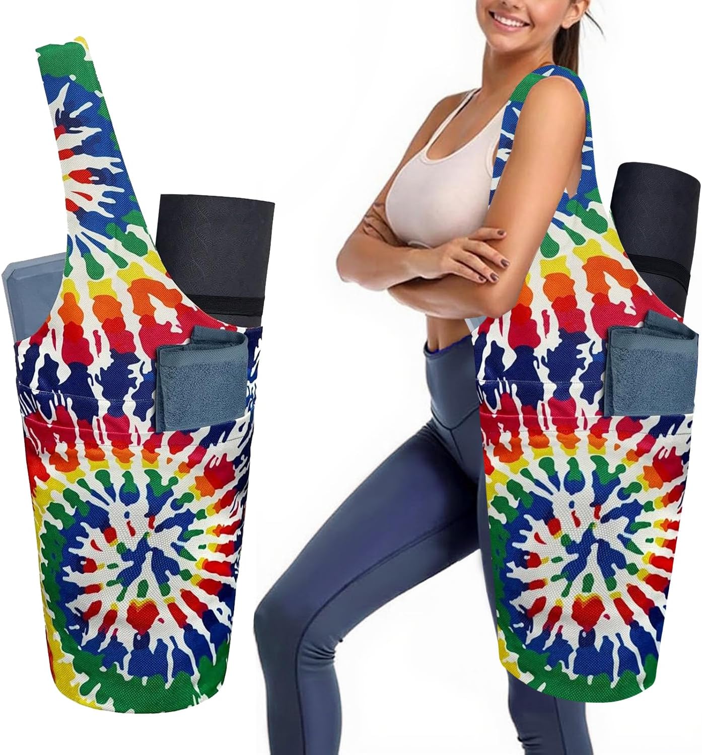Yoga Mat Bag Carrier for Women with Side Large Pocket Durable Linen Workout Gym Travel Storage Pilates Mats