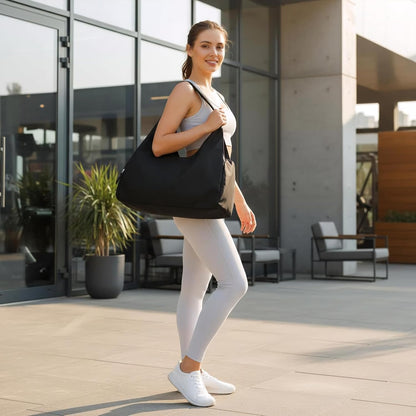 forestfish Yoga Gym Bag for Women with Shoes Compartment & Wet Dry Storage Pockets Lightweight Duffel Bag, Beige