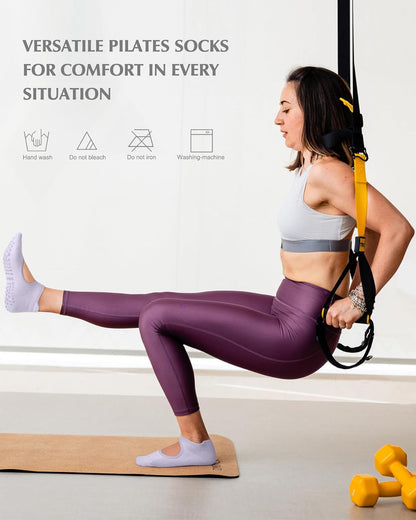 yeuG Pilates Socks for Women Non Slip Grip Socks for Yoga, Barre, Hospital, Barefoot Grippy Yoga Sock Womens Gifts 4 Pairs