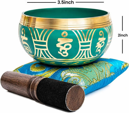 Tibetan Singing Bowl Set - Authentic Handcrafted Mindfulness Meditation Holistic Sound 7 Chakra Healing by Himalayan Bazaar (Turquoise)