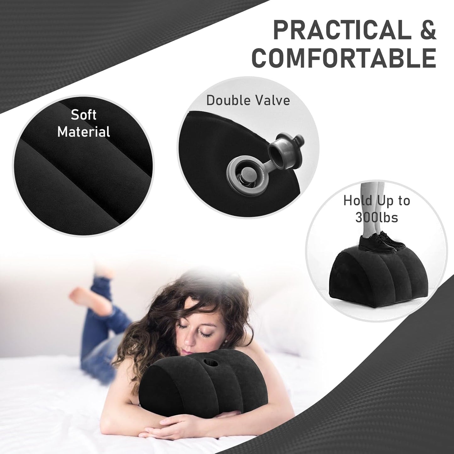 Inflatable Wedge Pillow for Travel & Sleeping - Portable Back,Knee,Leg Position Support Pillow,Ergonomic Arm Wedge Pillow for Pain Relief,Acid Reflux,Camping,Lightweight Bed Sofa Positioner (Blue)