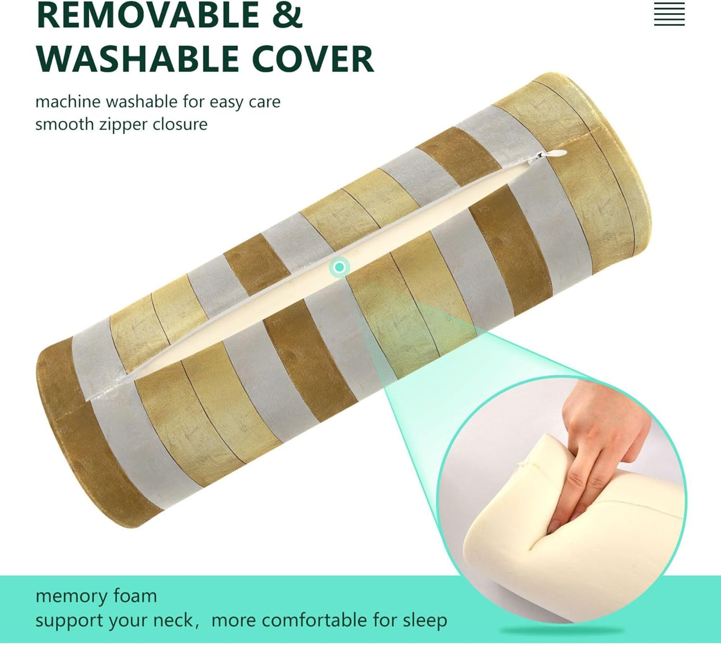 Yoga Bolster Pillow Round Neck Roll Pillow Bed Round Pillow for Baby Cylinder Decorative Pillow Bolster Pillow Covers with Zipper Gold Stripe