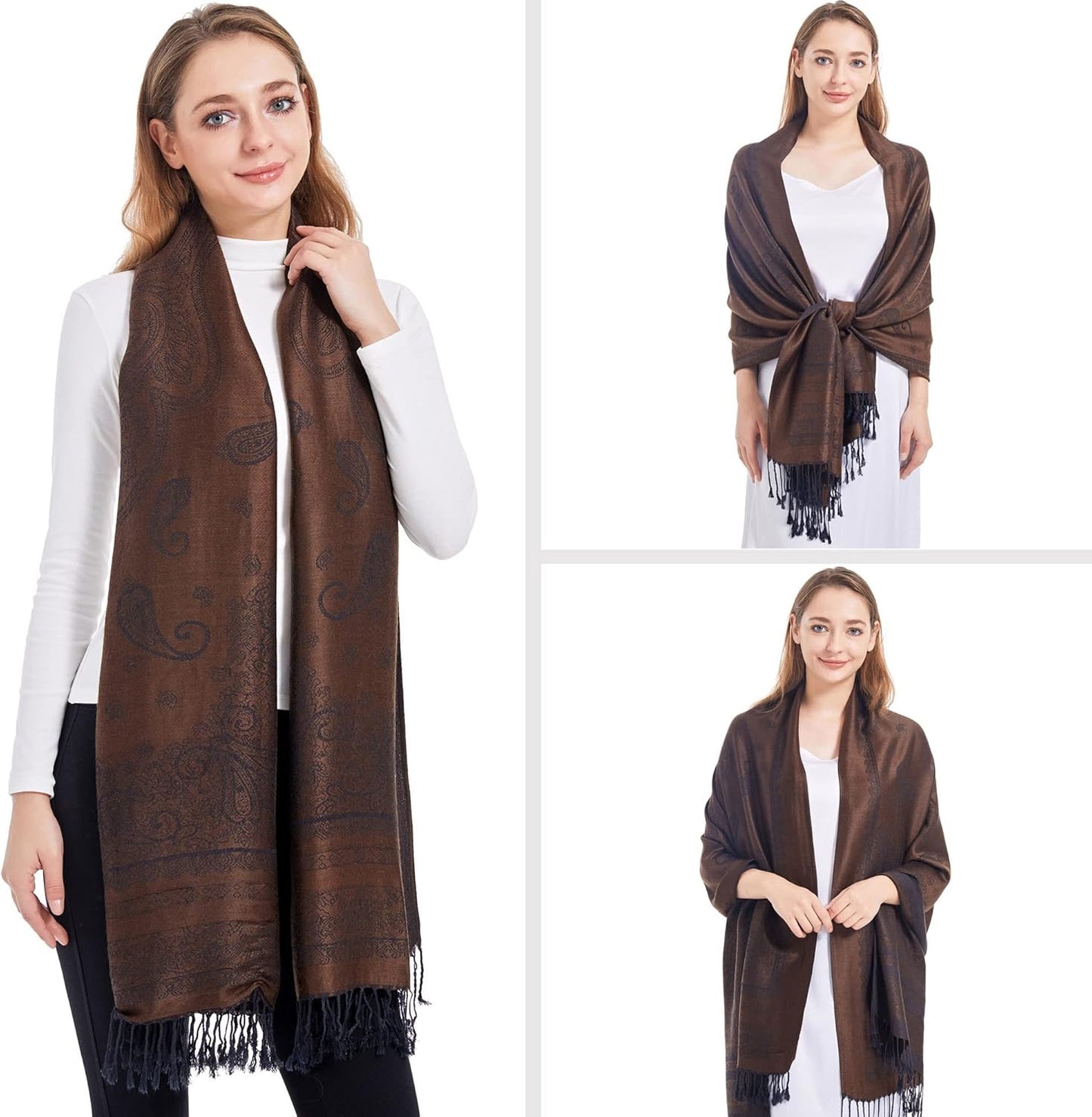 Ciormis Two Tone Silky Paisley Pashmina Shawl Scarf,Soft Women's Rave Jacquard Pashminas Wrap Scarves