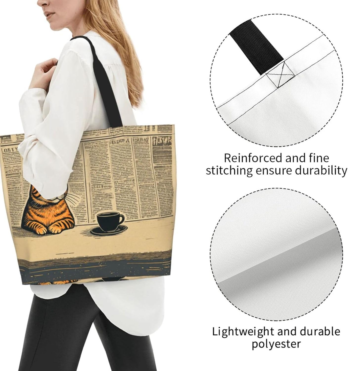 Tote Shoulder Bag Large Durable Reusable Eco-friendly Handbag Lightweight Stylish for Daily Use-19.7x15.7x5.9 Inch - Colors A