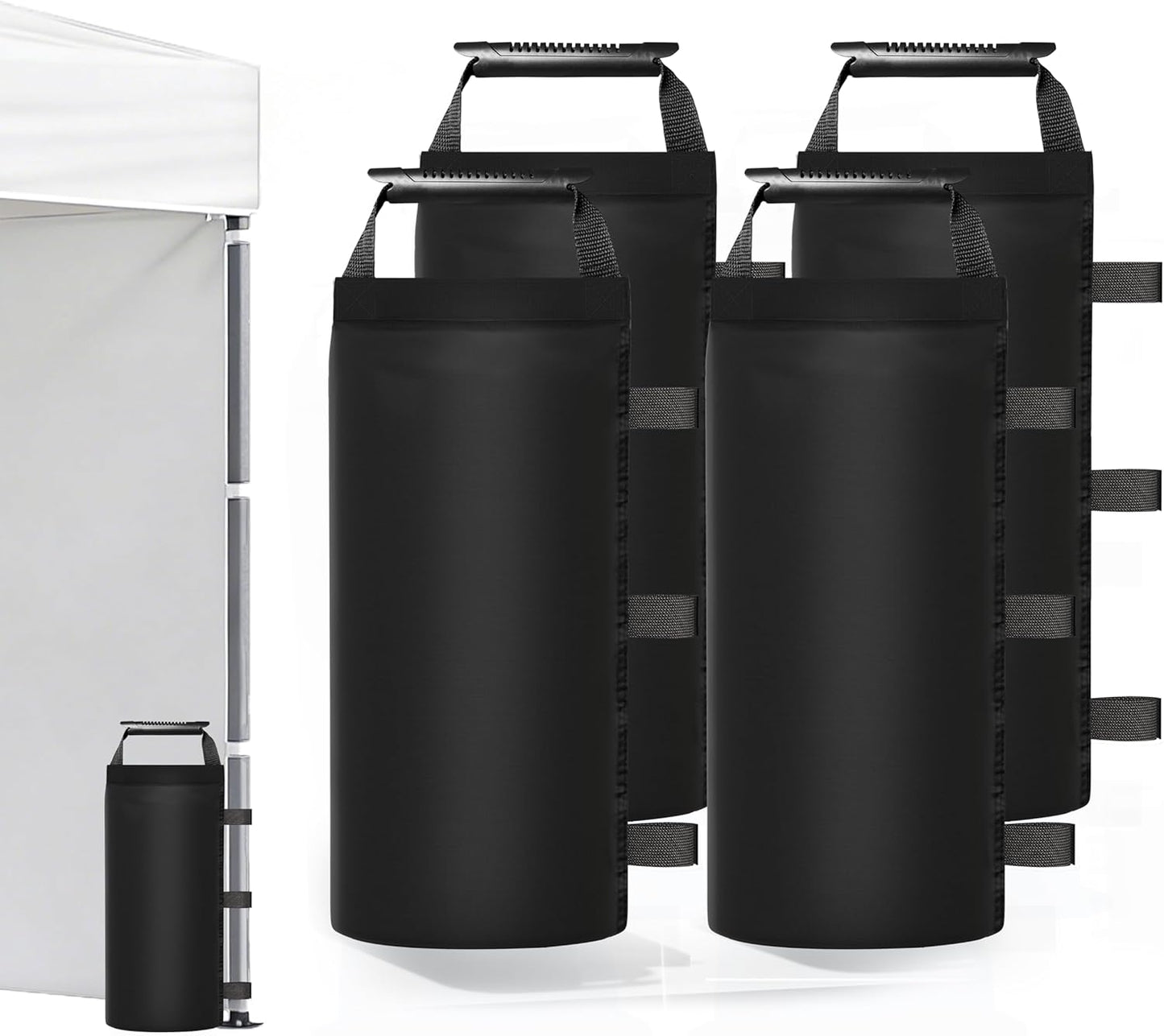 112 LBS Sand Bags for Canopy Weights – 4 Pack Heavy Duty Sandbags with Handle, Leak-Proof Oxford Cloth, Wind Resistant Weights for Beach Umbrella, Awning, Camping, Outdoor Events-Black