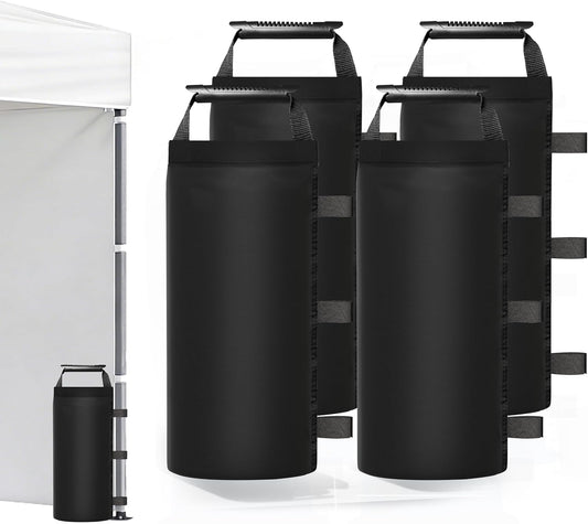 112 LBS Sand Bags for Canopy Weights – 4 Pack Heavy Duty Sandbags with Handle, Leak-Proof Oxford Cloth, Wind Resistant Weights for Beach Umbrella, Awning, Camping, Outdoor Events-Black
