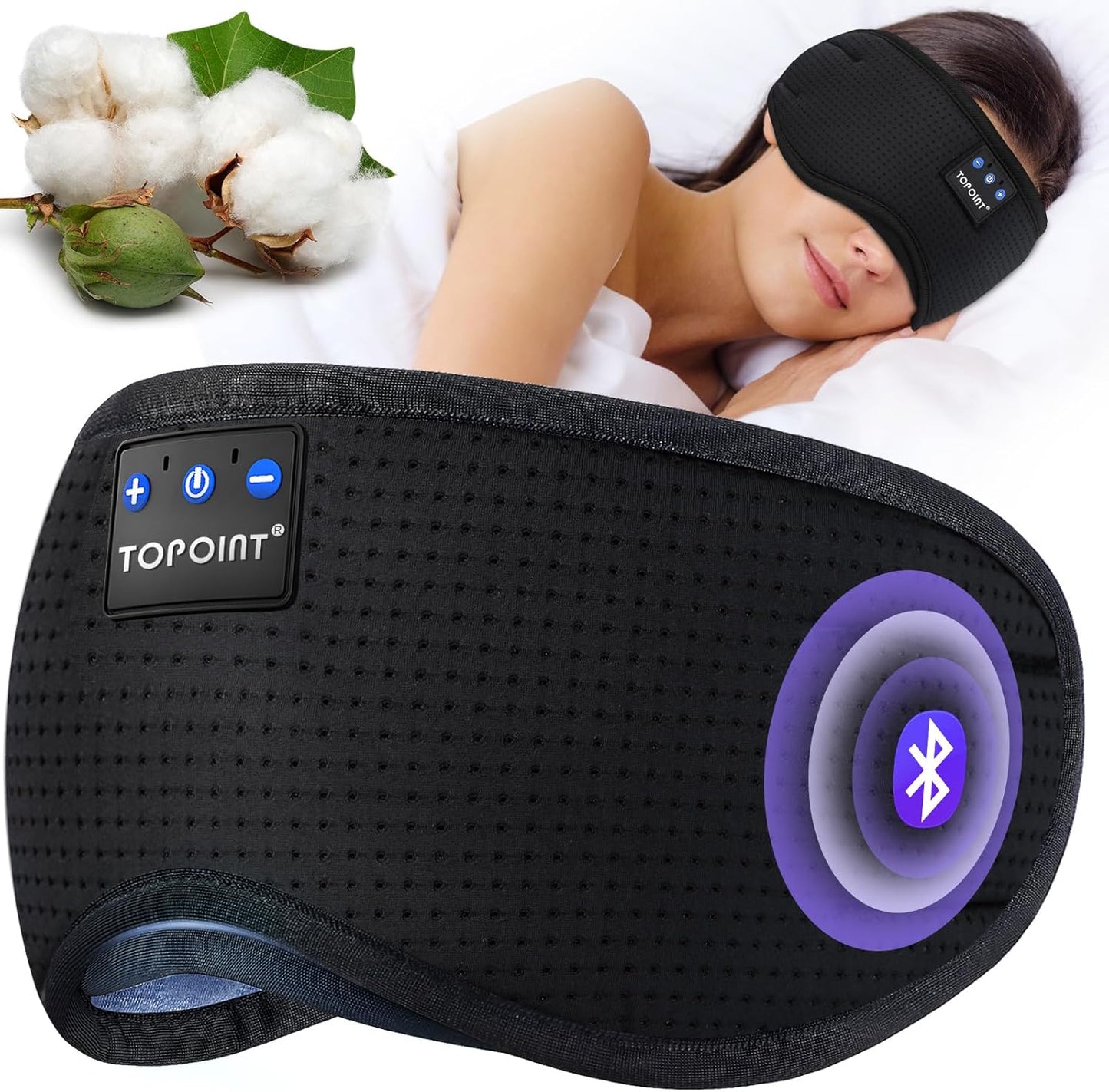 TOPOINT Sleep Mask with Headphones Bluetooth 5.4 Wireless, Sleep Headphones Earphones Earbuds with Microphone HD Speakers Music, Blackout Eye Mask for Sleeping Travel Meditation Men Women Cool Gadgets