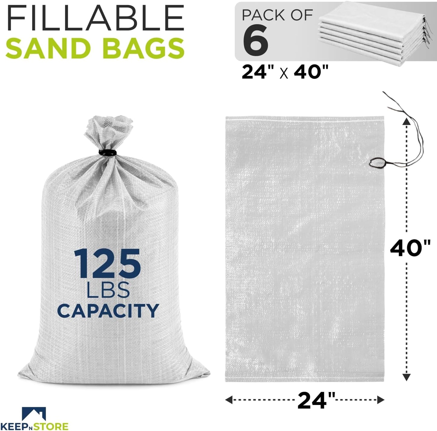 Heavy Duty Sand Bags Pack of 3, White Empty Sandbags with Built-In Ties, Woven Polypropylene UV Protection 1600 Hours, Fillable Sand Bags for Flood Control, Weight, 10x14 inches, 15 Pounds Volume