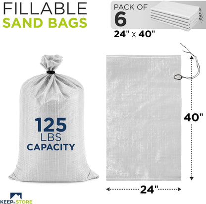 Heavy Duty Sand Bags Pack of 3, White Empty Sandbags with Built-In Ties, Woven Polypropylene UV Protection 1600 Hours, Fillable Sand Bags for Flood Control, Weight, 10x14 inches, 15 Pounds Volume