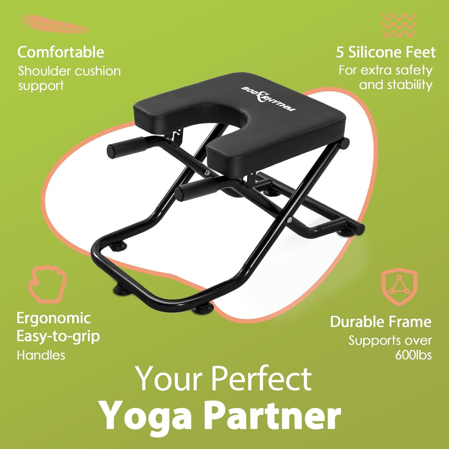 BODY RHYTHM Foldable Yoga Headstand Bench, Yoga Inversion Chair, Headstand Trainer for Relieve Stress, Improve Sleep & Digestion and Strength Training, Ideal for Home Workout, Fitness and Gym