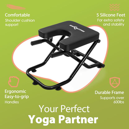 BODY RHYTHM Foldable Yoga Headstand Bench, Yoga Inversion Chair, Headstand Trainer for Relieve Stress, Improve Sleep & Digestion and Strength Training, Ideal for Home Workout, Fitness and Gym