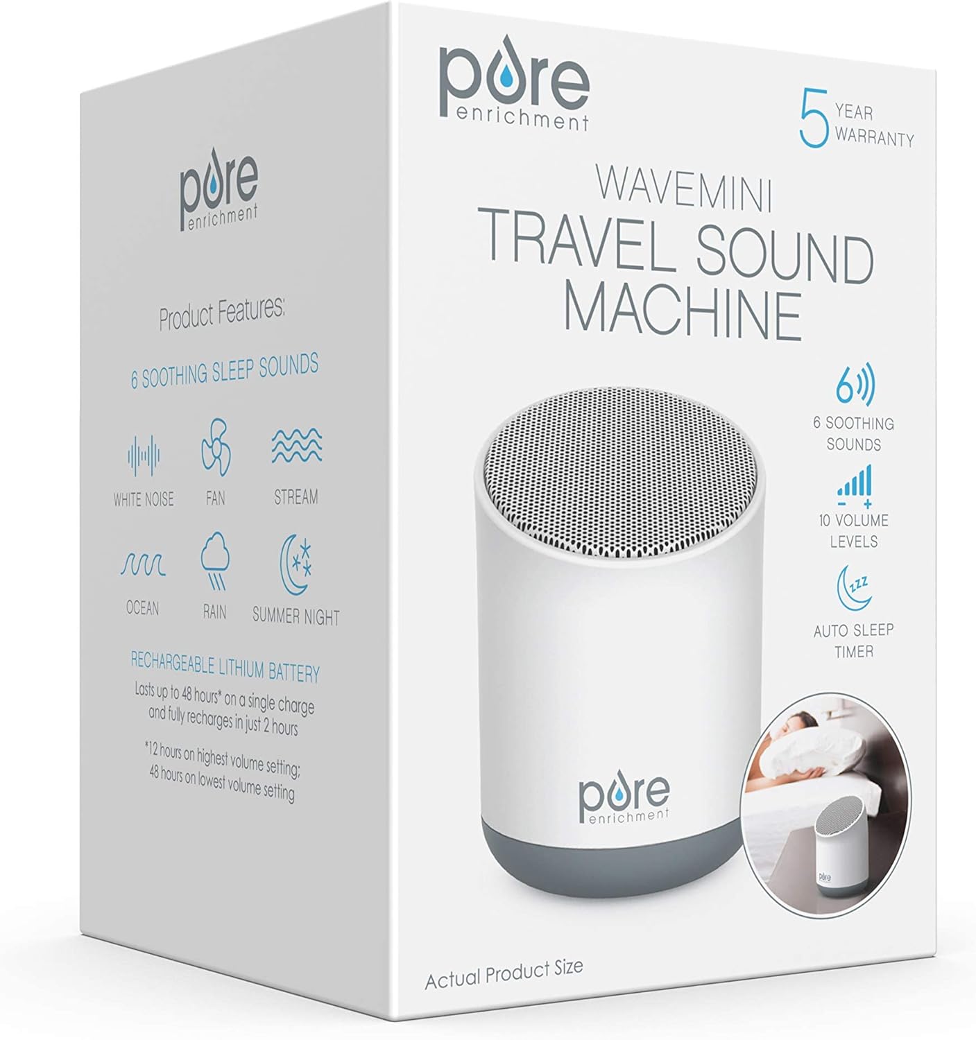 Pure Enrichment Wave Mini Zen Soothing Sound Machine - Portable Sound Machine for Yoga Studios, Travel & Sleep - 6 Relaxing Sounds, Optional Timer & Rechargeable Lithium Battery (Tranquil Green)