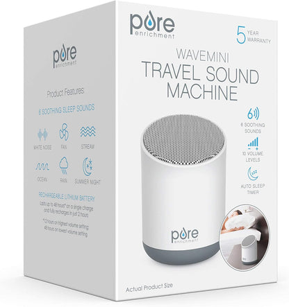 Pure Enrichment Wave Mini Zen Soothing Sound Machine - Portable Sound Machine for Yoga Studios, Travel & Sleep - 6 Relaxing Sounds, Optional Timer & Rechargeable Lithium Battery (Tranquil Green)