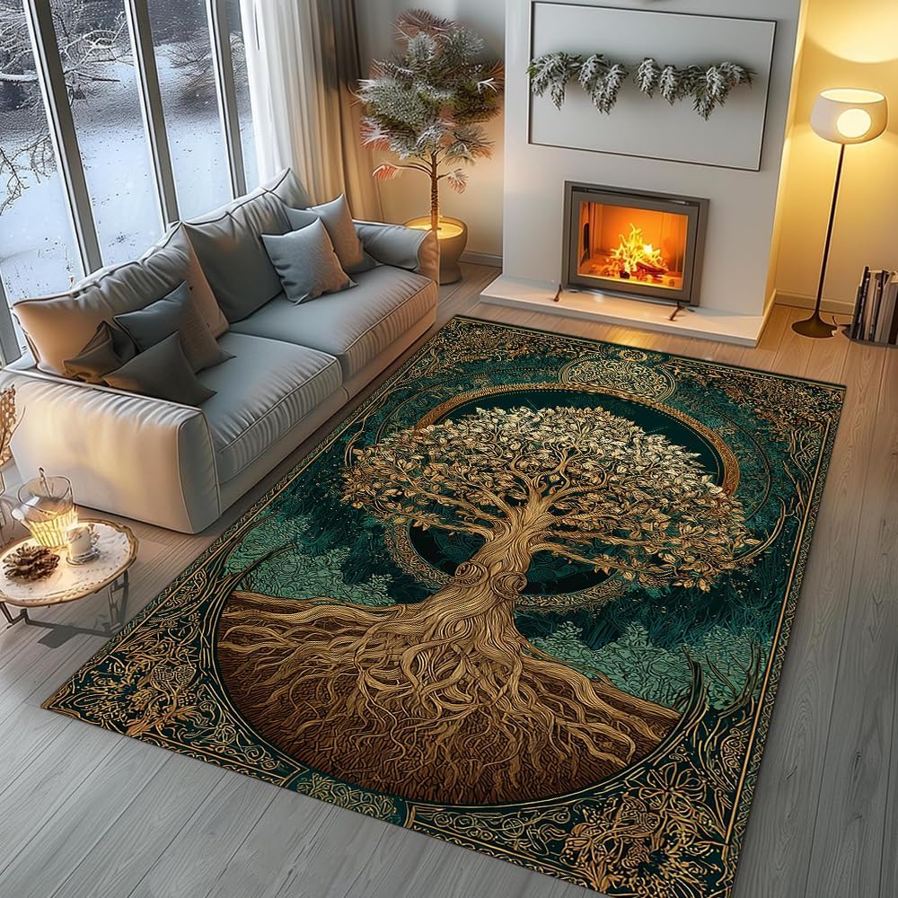 Tree of Life Rug for Living Room Bedroom – Yggdrasil Viking Area Rug Soft Non-Slip Carpet for Indoor Home Décor (Tree of Life Rug 05)