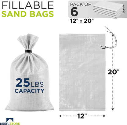 Heavy Duty Sand Bags Pack of 3, White Empty Sandbags with Built-In Ties, Woven Polypropylene UV Protection 1600 Hours, Fillable Sand Bags for Flood Control, Weight, 10x14 inches, 15 Pounds Volume
