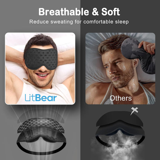LitBear Breathable Sleep Mask, 3D Eye Mask Sleep for Side Sleepers Women Men, Light Blocking Sleeping Mask with Adjustable Strap, Soft Lightweight Eye Cover for Travel, Night Work, Nap, Office - Blue
