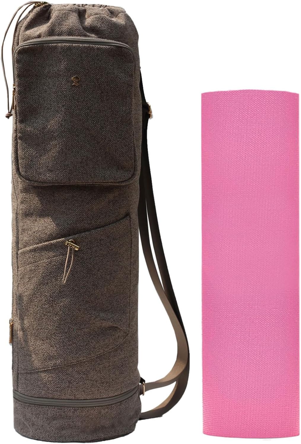 ESVAN Yoga Mat Bag with Multi Pockets Drawstring Yoga Mat Carrier Pilates Exercise Multi-Functional Storage Bag