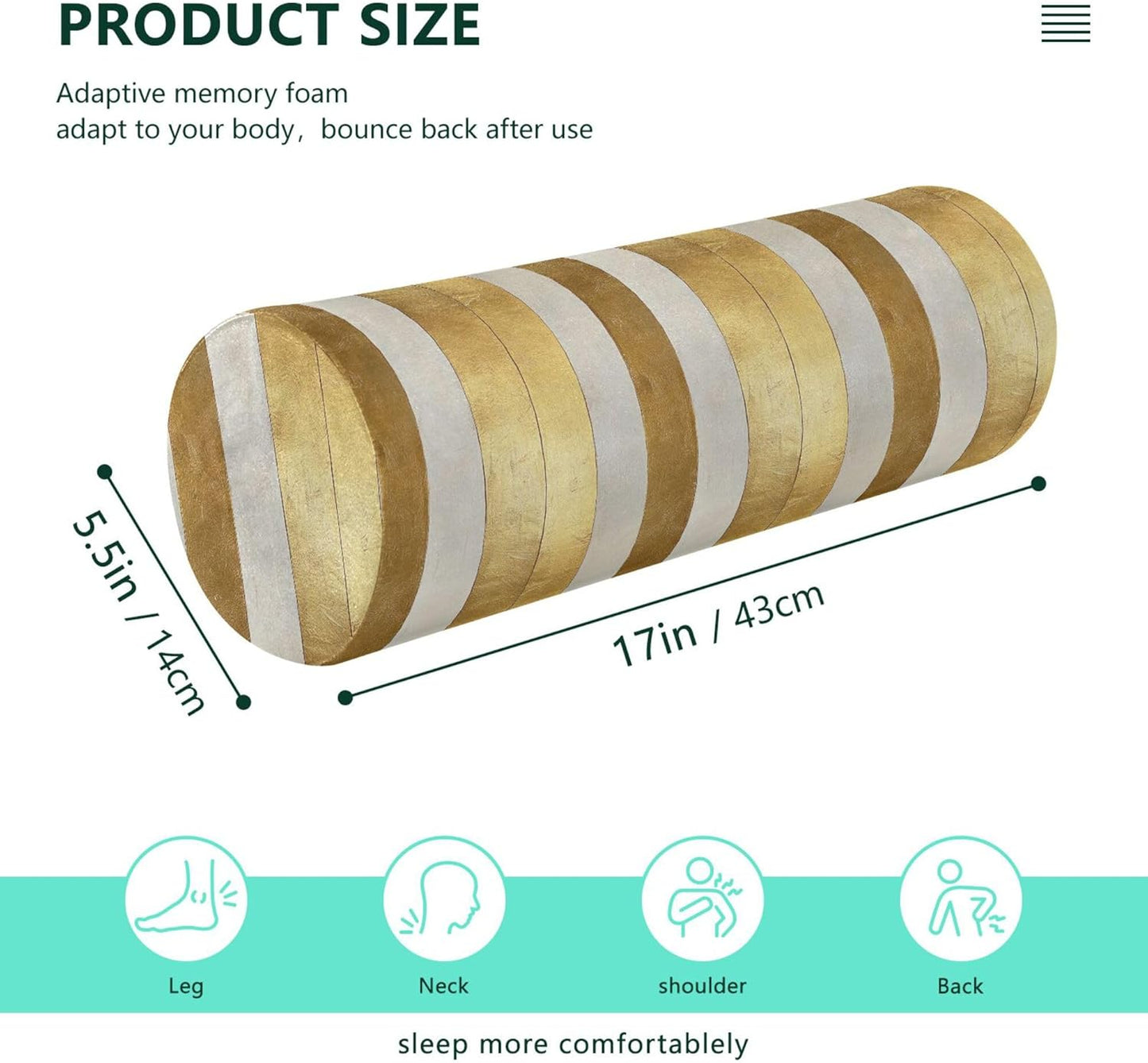 Yoga Bolster Pillow Round Neck Roll Pillow Bed Round Pillow for Baby Cylinder Decorative Pillow Bolster Pillow Covers with Zipper Gold Stripe