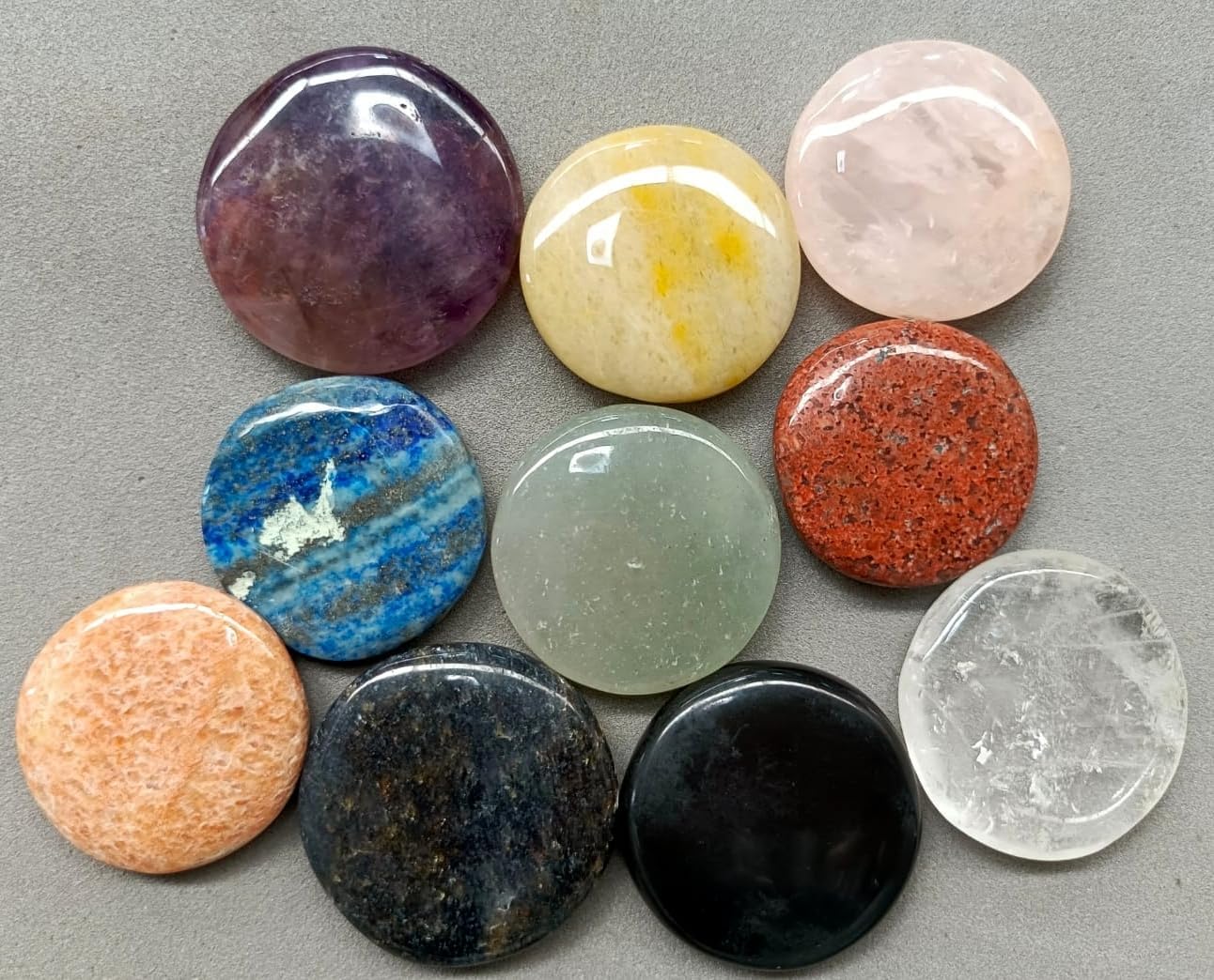 Chakra Healing Crystals Set of 10 Round Stones – Natural Gemstone Collection for Reiki, Meditation, Balancing, Yoga, Energy Work, Home Décor & Gifting