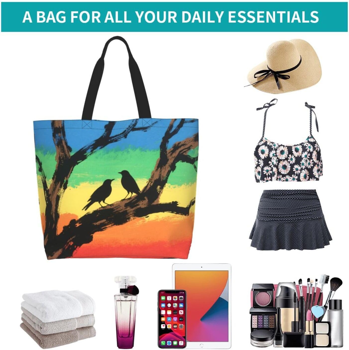 Tote Shoulder Bag Large Durable Reusable Eco-friendly Handbag Lightweight Stylish for Daily Use-19.7x15.7x5.9 Inch - Colors A