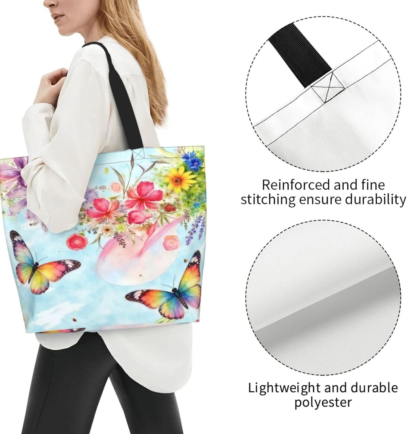 Tote Shoulder Bag Large Durable Reusable Eco-friendly Handbag Lightweight Stylish for Daily Use-19.7x15.7x5.9 Inch - Colors B