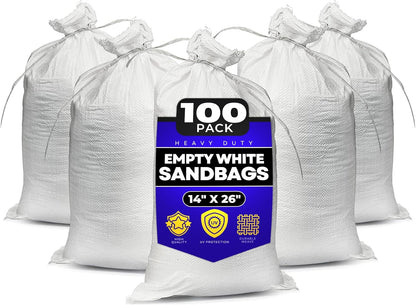 Sand Bags with Ties 14" x 26" - Sand Bags for Flooding, Woven Polypropylene Sandbags, 50 lbs Capacity, 14x26 inches, White
