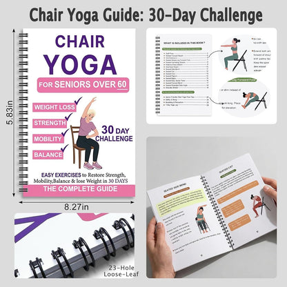 Chair Yoga for Seniors Over 60, 30-Day Challenge Gentle Seated Yoga Exercises Guidebook, Step-by-Step Fitness Planners Instructions Books for Seniors Beginners – 8.2″ x 5.5″ Pink Yoga Book
