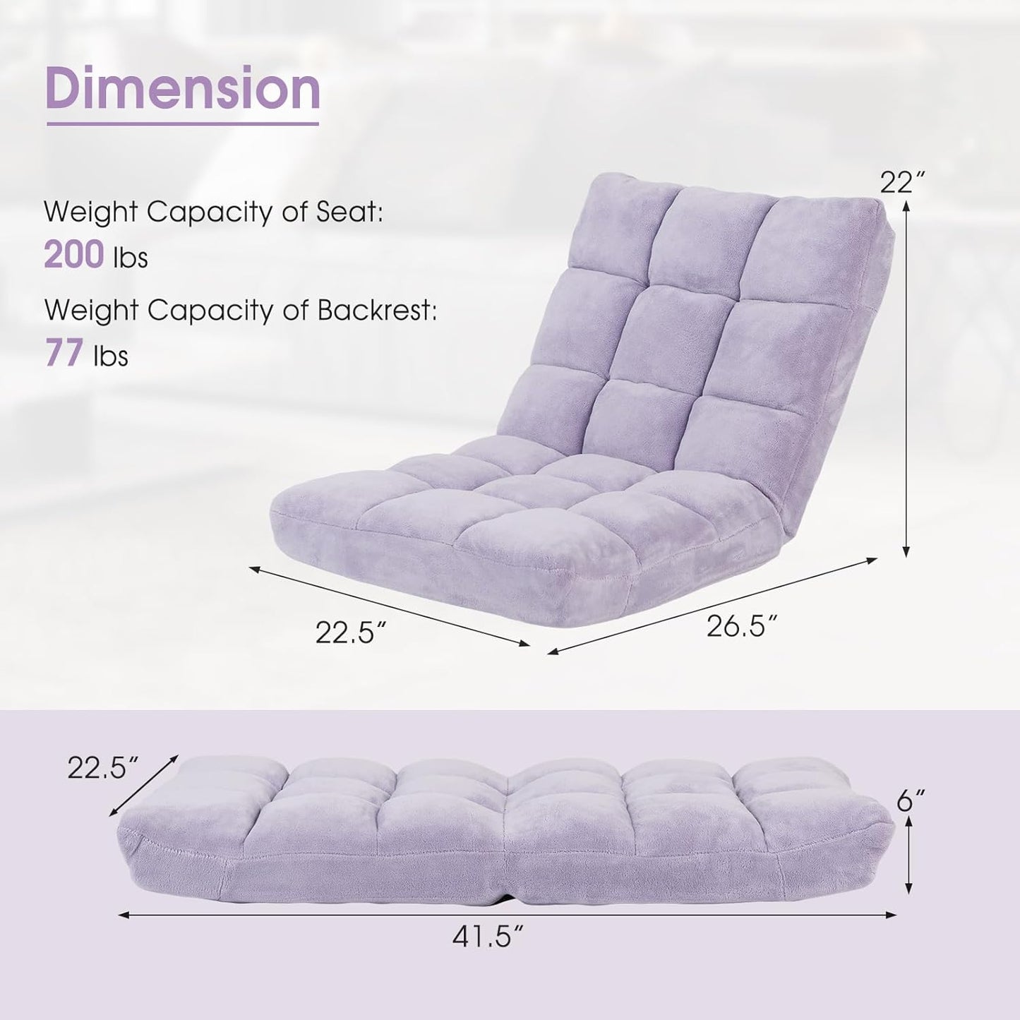 S AFSTAR Cushioned Floor Chair, 14-Position Adjustable Padded Lazy Recliner with Comfortable Back Support and Skin-Friendly Cover, Great for Reading, Playing Game, Meditating (Beige)
