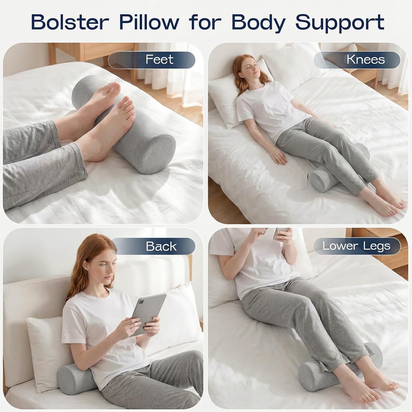 Neck Roll Pillow, Memory Foam Neck Support Pillows, Round Neck Pillows, Cylinder Bolster Pillows for Bed, Couch, and Yoga, Removable Washable Cover,18 * 4.1 * 4.1inch (Cool-Blue)