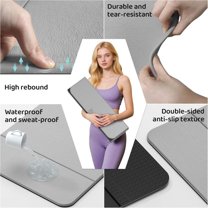 Foldable Yoga Mat Exercise Mat for Home Workout, Comfortable and Durable, 8mm Thick Portable Folding Mat, Non-Slip, Pilates Mat Thick, Outdoor Use, Meditation, Travel, Camping (71"x24" x 0.3") (Milk Coffee + Black) (Brown+Black)