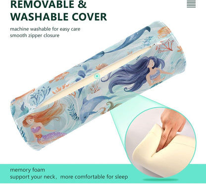 c Neck Roll Pillow Bolster Round Health Memory Foam Long Cervical Cylinder Pillows with Removable Washable Cover for Body Bed Legs Back Yoga - Colors B