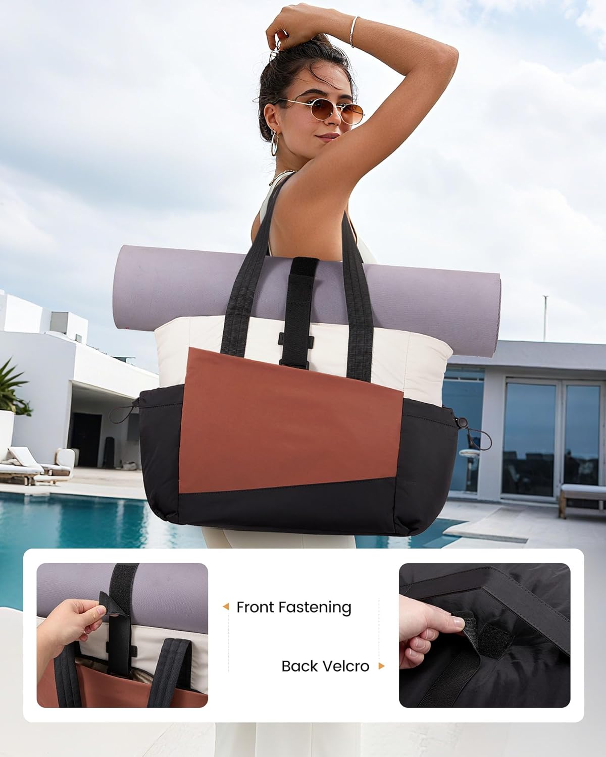 LOVEVOOK Gym Tote Bag for Women, Puffy Yoga Mat Bag with Large Cup Holder & Wet Pocket, Work Nurse Bag for Travel Workout