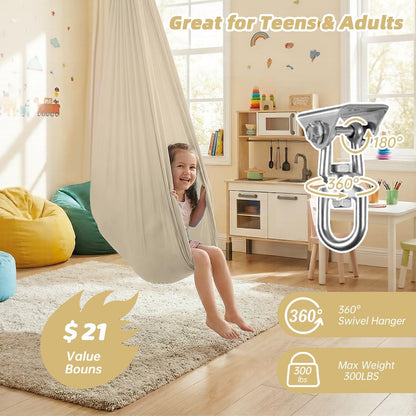 Aokitec Therapy Swing for Kids with Special Needs (Hardware Included) Snuggle Swing Cuddle Hammock Indoor Adjustable Aerial Yoga for Children with Autism, ADHD, Asperger, Sensory Integration