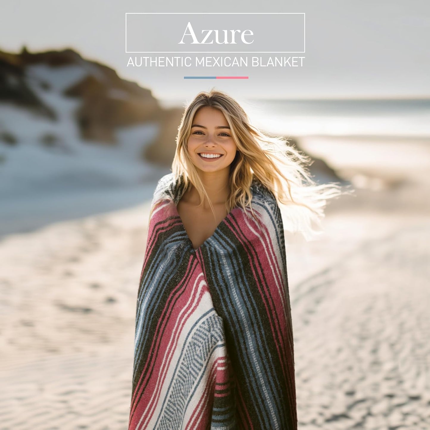 Hydration Nation Authentic Large Handwoven Mexican Blanket - Soft Yoga - Durable Serape - Lightweight Falsa, Beach, Camping, Picnic, Outdoor 70"x50" - Mandarin