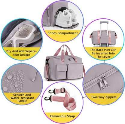 FIORETTO Women's Gym Duffle Bag with Shoes Compartment, 30L Capacity, Ideal for Travel, Gym, Sports, Duffel, Weekender