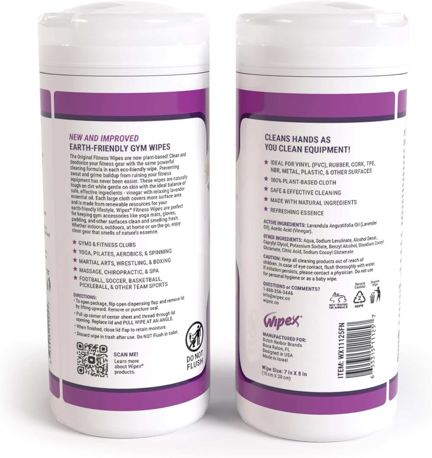 Wipex Original Fitness Equipment Wipes -EWG Verified - 50 Count Plant-Based No-Lint Cloth Gym Wipes for Workout Equipment, Yoga Mat Cleaner, Peloton Cleaner with Lavender Essential Oil & Vinegar,