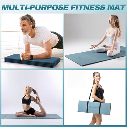 Nuanchu 3 Packs Foldable Yoga Mat Yoga Gift Non-slip Fitness Pilates Mats 6mm Thick with Strap Poe Material 69 x 24 x 0.24" Lightweight Multi-purpose Workout Mats for Exercise Home Travel